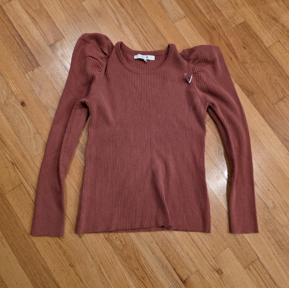 Joe's Ribbed Long Sleeve Top with Puff Shoulders